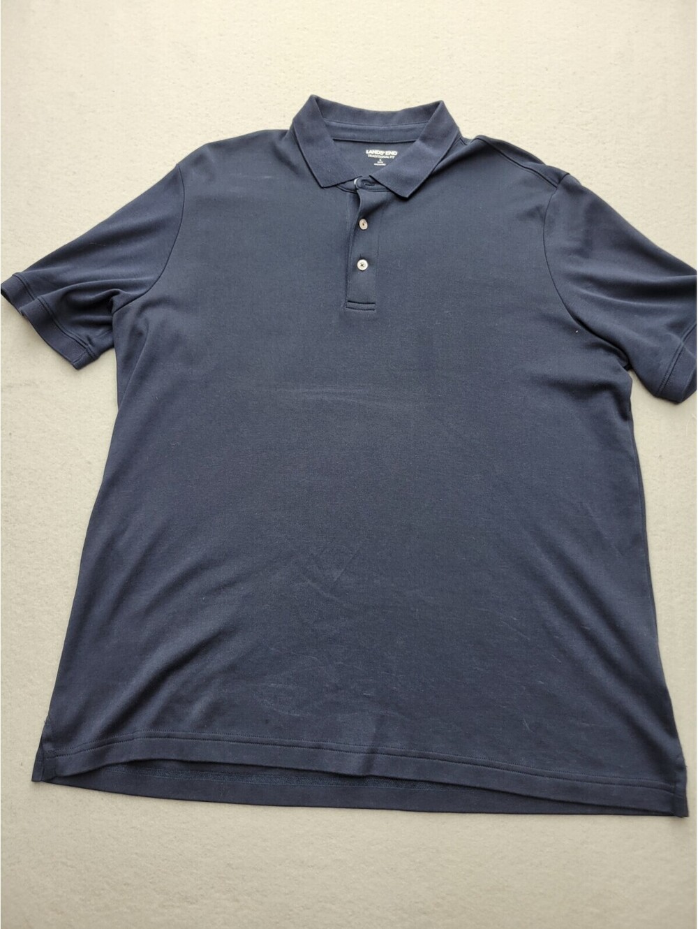 Lands End Mens Polo Large Blue Short Sleeve Solid Cotton Knit Golf Performance